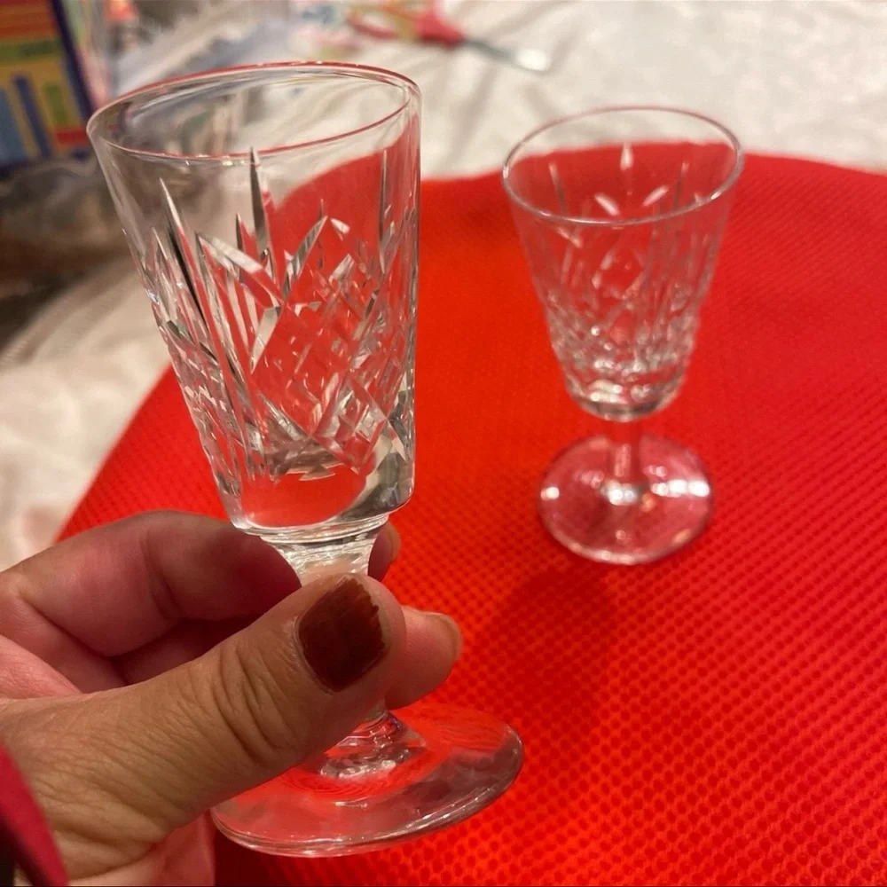 Set of 2 Tudor England Crystal Small Cocktail Cordial Shot Glasses signed